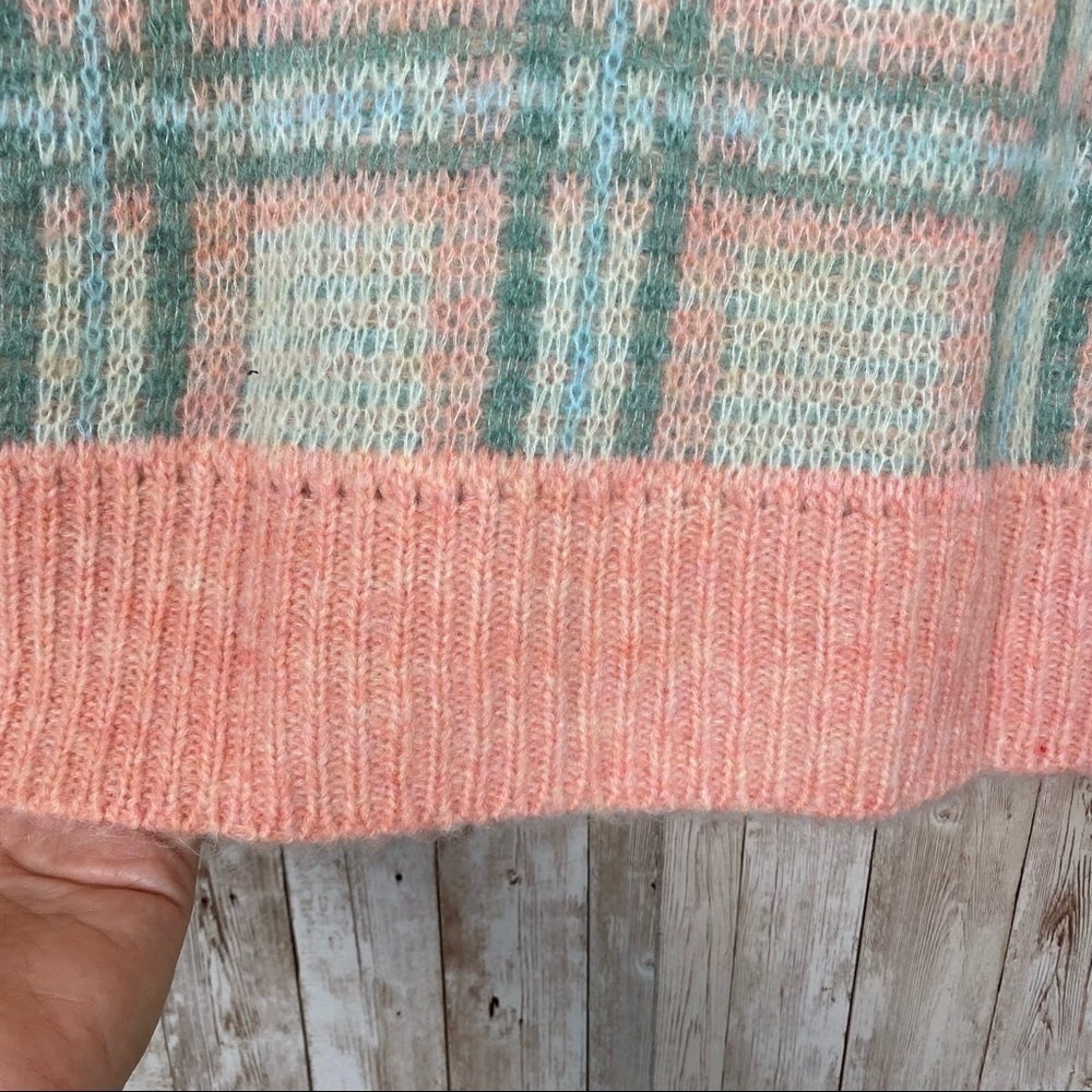 LoveShackFancy Jeeves Magnolia Pink Plaid Wool and Mohair Long Sleeve Cardigan - Picture 7 of 13